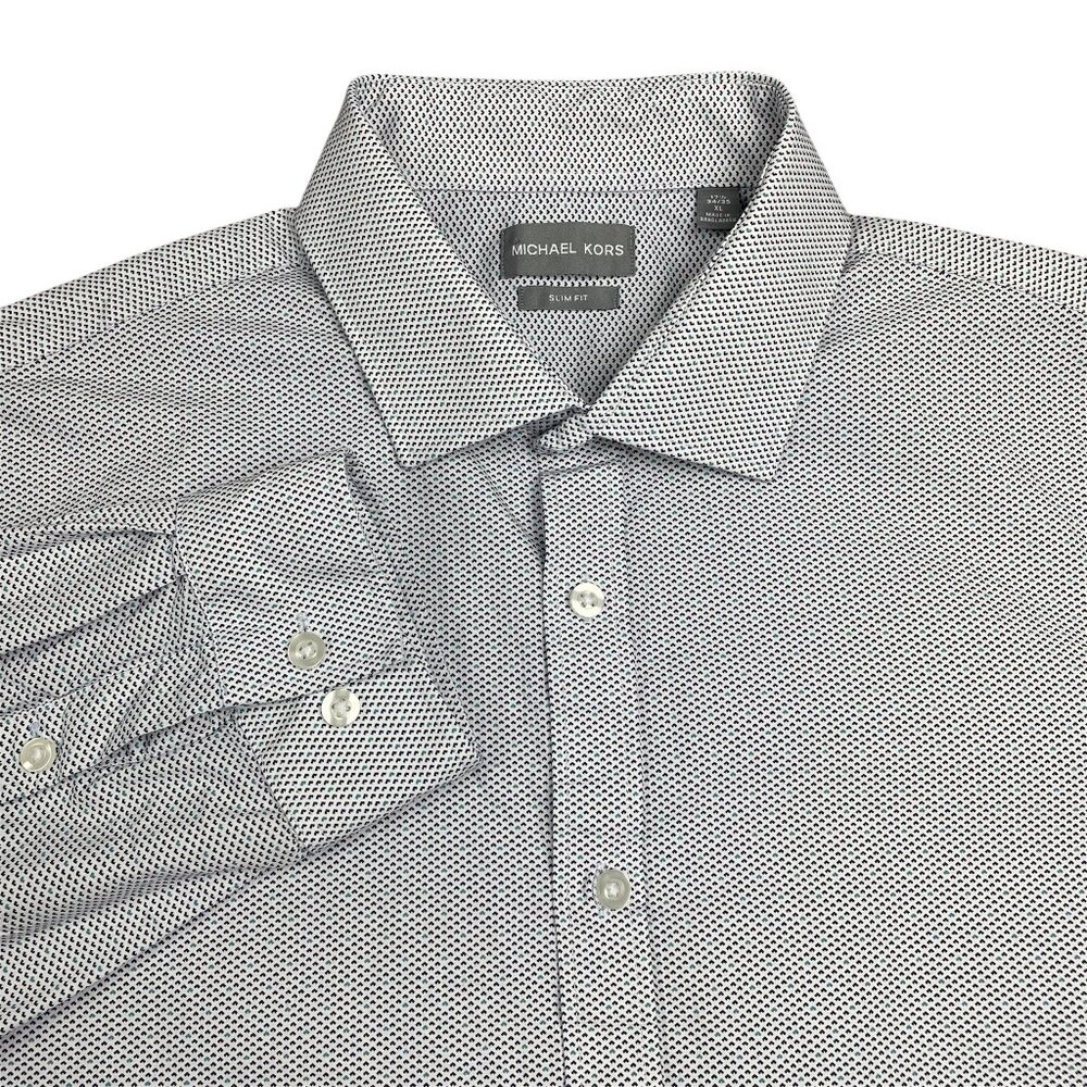 Michael Kors Men's Shirt Slim Fit Button Up Long Sleeve Geo Heart Dotted Blue XL